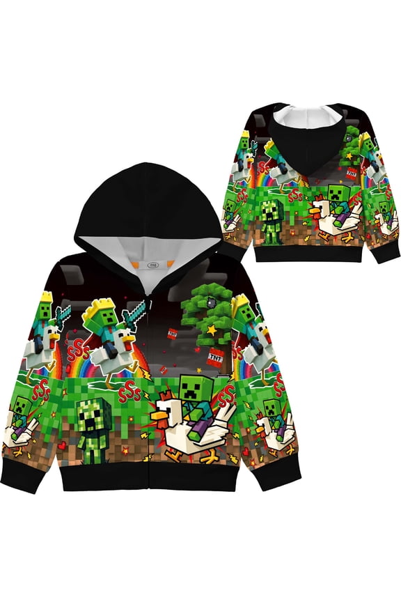 Kids Boys Girls Chicken Jockeys 3D Anime Cartoon Graphic Printed Costume Top Zipper Jacket Hoodies Sweatshirt Hooded Long Sleeve Pullover Jogging Hoody Casual Sport Outerwear Clothes Gift 4-10
