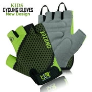Kids Boys Girls Children Cycling Gloves Scooter BMX Bike Cycle Bicycle Riding Mitts Half Finger Gloves Green-2XS (Age 7 to 8 Year)