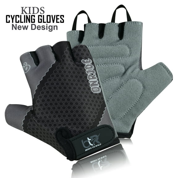 Kids Boys Girls Children Cycling Gloves Scooter BMX Bike Cycle Bicycle Riding Mitts Half Finger Gloves Grey-3XS (Age 5 to 6 Year)