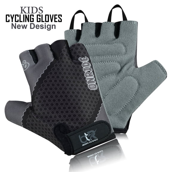 Kids Boys Girls Children Cycling Gloves Scooter BMX Bike Cycle Bicycle Riding Mitts Half Finger Gloves Grey Size-L