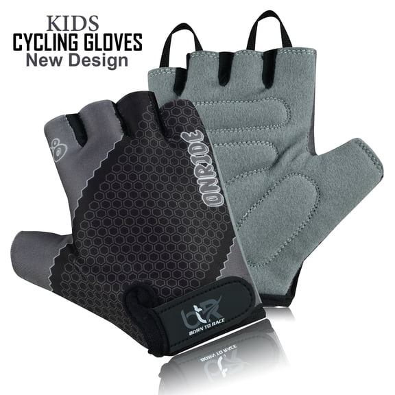 Kids Boys Girls Children Cycling Gloves Scooter BMX Bike Cycle Bicycle Riding Mitts Half Finger Gloves Grey Size-L