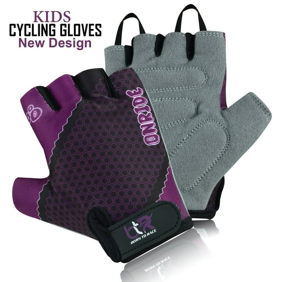 Kids Half Finger Cycling Gloves Purple XS – for Boys & Girls Ages 10-11 – Bike, Scooter, BMX Riding Mitts