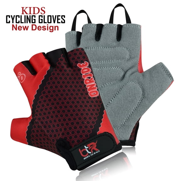 Kids Boys Girls Children Cycling Gloves Scooter BMX Bike Cycle Bicycle Riding Mitts Half Finger Gloves Red Size-L