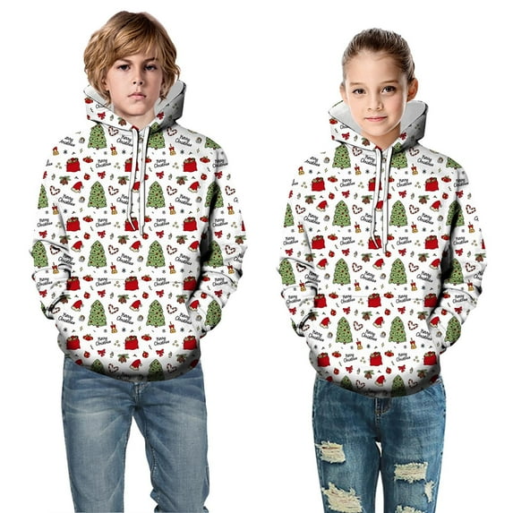 Kids Boys Girls Christmas Hoodies Sweaters 3D Printed Dinosaur Casual Hooded Sweatshirts With Pockets Size 8-9T