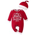 thumbnail image 1 of Kids Boys Girls Christmas Romper New Spring And Autumn Long Sleeve Crawl Suit Letter Print Long Sleeve Open Jumpsuit With Hat 6-9 Months, 1 of 4