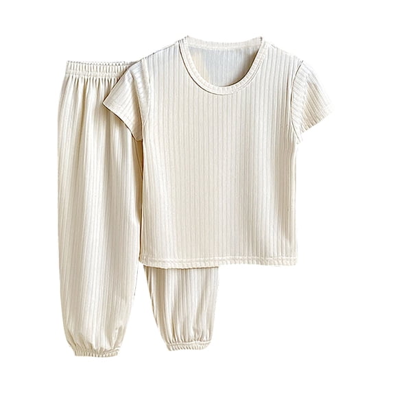 Kids Boys Girls Clothes 2 Piece Outfits Ice Silk Short Sleeve Top and Tapered Pants Set Loungewear Trendy Clothing Size 2-10 Y