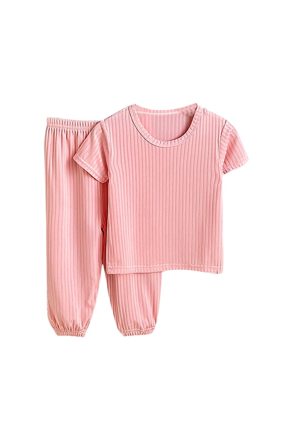 Kids Boys Girls Clothes 2 Piece Outfits Ice Silk Short Sleeve Top and Tapered Pants Set Loungewear Trendy Clothing Size 2-10 Y