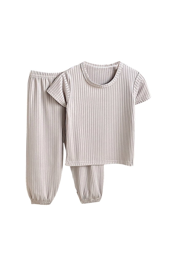 Kids Boys Girls Clothes 2 Piece Outfits Ice Silk Short Sleeve Top and Tapered Pants Set Loungewear Trendy Clothing Size 2-10 Y