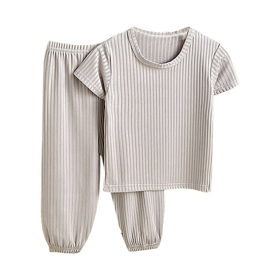 Kids Boys Girls Clothes 2 Piece Outfits Ice Silk Short Sleeve Top and Tapered Pants Set Loungewear Trendy Clothing Size 2-10 Y