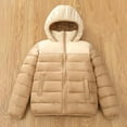 thumbnail image 1 of Kids Boys Girls Color Block Puffer Jacket Winter Fashion Outerwear Comfy Warm Fleece Hooded down Coat New Fall Jackets for Girls Plus Size Khaki 7 Years, 1 of 7