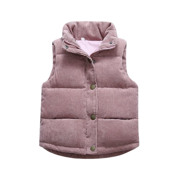 Kids Boys Girls Corduroy Puffer Vest Stand Collar Button Down Sleeveless Winter Warm Outerwear Coat 18-24 Months