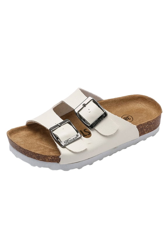 Kids Boys Girls Cork Footbed Platform Sandals Toddler Fashion Two Buckle Slide Summer Sandals with Arch Support White 5.5 Big Kids