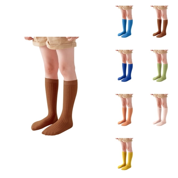 Kids Boys Girls Cotton Socks, Unisex Solid Color Crew Socks for Toddlers, Soft Ankle Dress Socks Pack of 5