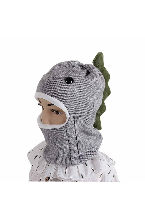 Kids Boys Girls Dinosaur Winter Knit Hat Baby Toddler Thick Scarf Earflap Hood Scarves Skull Caps