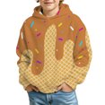 thumbnail image 1 of Kids Boys Girls Dripping Ice Cream Sprinkle Print Waffle Knit Hoodie Long Sleeve Hooded Sweatshirt With Front Pocket Casual Tops For Teen 4-14 Years, 1 of 4