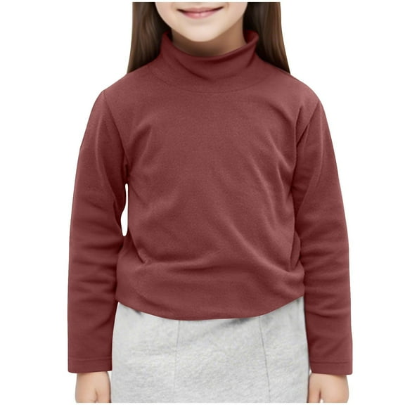Kids Boys Girls Fall Winter T Shirt Turtleneck Solid Color Long Sleeve Shirts Unisex Basic Warm Blouse for 1-14 Years