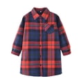 thumbnail image 1 of Kids Boys Girls Flannel Plaid Shirt, Long Sleeve Button Basic Casual Plaid Tops with Pockets Navy 4-5Y, 1 of 2