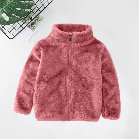Kids Boys And Girls Fleece Jackets Zip Up Long Sleeve Stand Neck Sweatshirts No Hood Fuzzy Winter Clothes Toddler Warm Coats Thermal Casual Fall Outfits for Cold Weather, Age 1-10 Years