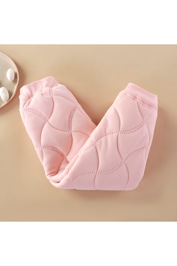 Kids Boys Girls Fleece Lined Sweatpants Casual Elastic Waist Joggers Pants Winter Warm Quilted Trousers with Pockets Pinky 7-8 Years