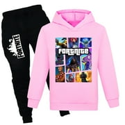 BFBYFDM Kids Boys Girls Fortnites Multiplayer Video Game Cartoon Graphic Printed Casual Sport Hoodie Set Sweatshirt&Sweatpants 2 Piece Hooded Tracksuit Long Sleeve Pullover Sweatsuits Jogging Clothes 4-13