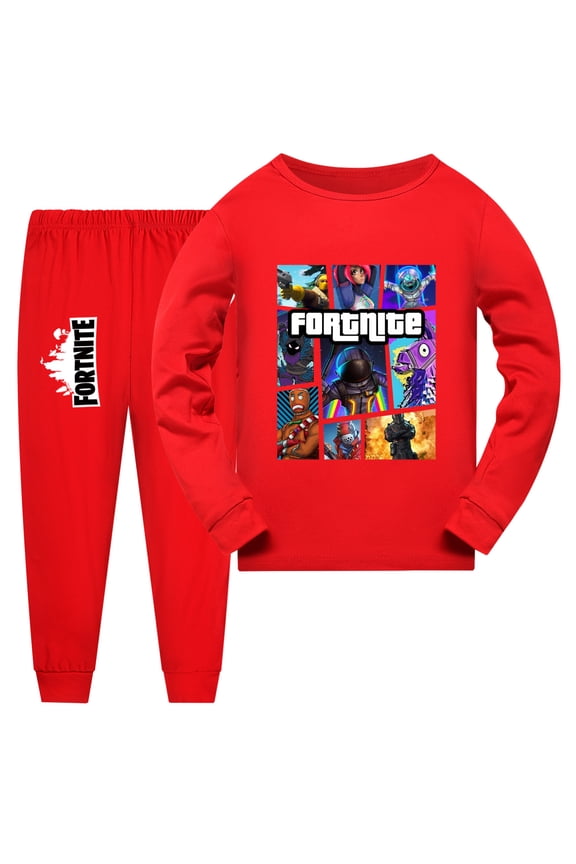Kids Boys Girls Fortnites Multiplayer Video Game Cartoon Graphics Printed Costume Pyjamas Set Pjs Soft Long Pants&long Sleeved Top 2-Piece Nightwear Sleepwear Outfit Clothes Homewear Nighty 3-14