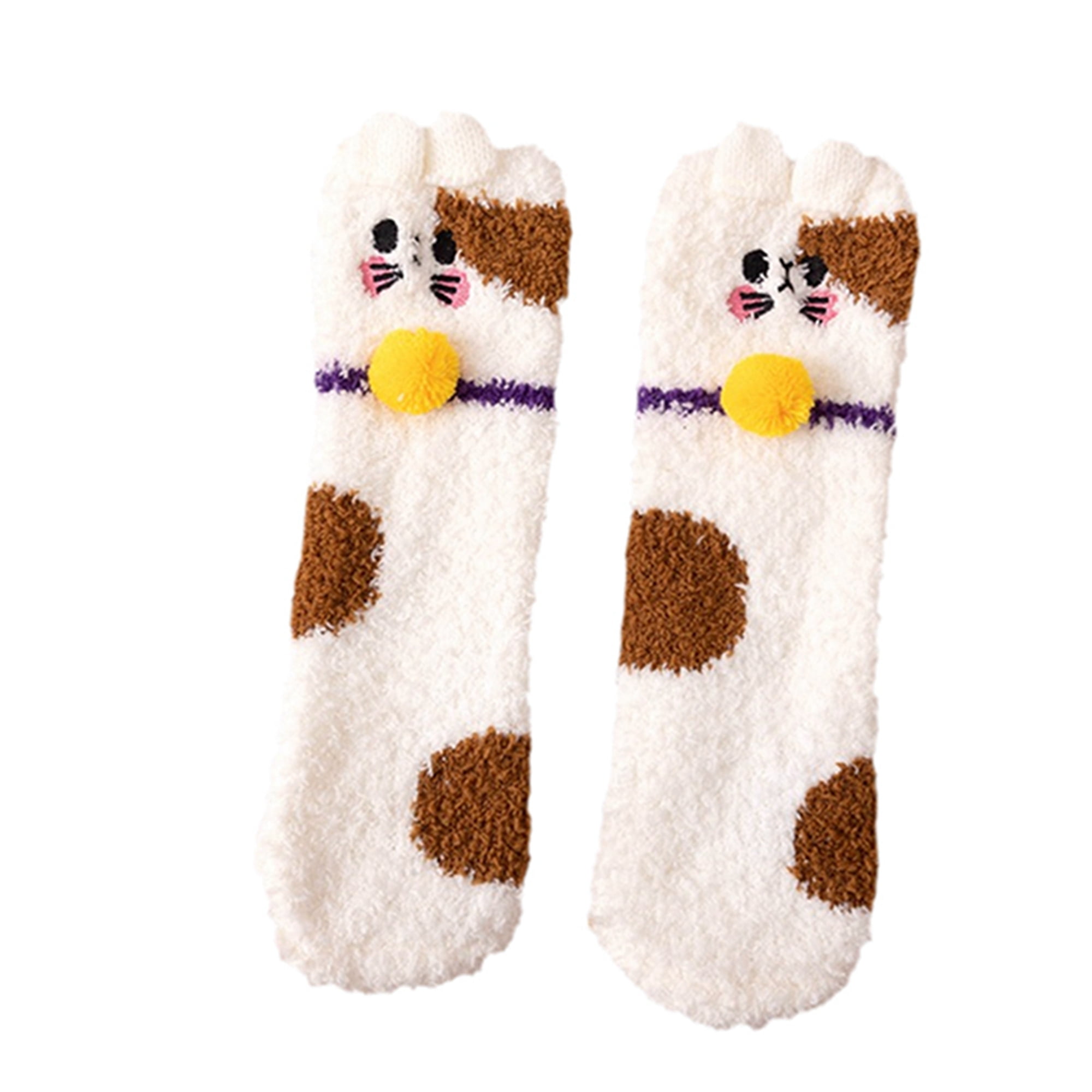Kids Boys Girls Fuzzy Socks Cute Cartoon Cat Winter Warm Fleece Lining ...