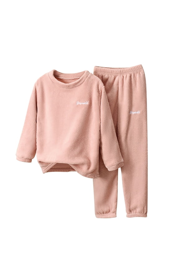 Kids Boys Girls Fuzzy ??ajamas Set Winter Flannel Fleece Outfits Sweatsuit Toddler Solid Crewneck Tops Pants Warm Slee??wear