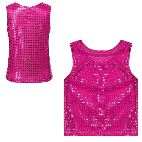 Kids Boys Girls Glitter Sparkly Sleeveless Tops Blouse Latin Jazz Hi Hop Dance Party Stage Performance 4-5 Years