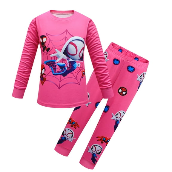 Kids Boys Girls Gwen Spider Mans 2-Piece Anime Cartoon Graphics Printed Costume Pyjamas Set Pjs Cotton Long Pants&long Sleeved Top Nightwear Sleepwear Outfit Party Clothes Homewear Birthday Gift 3-11