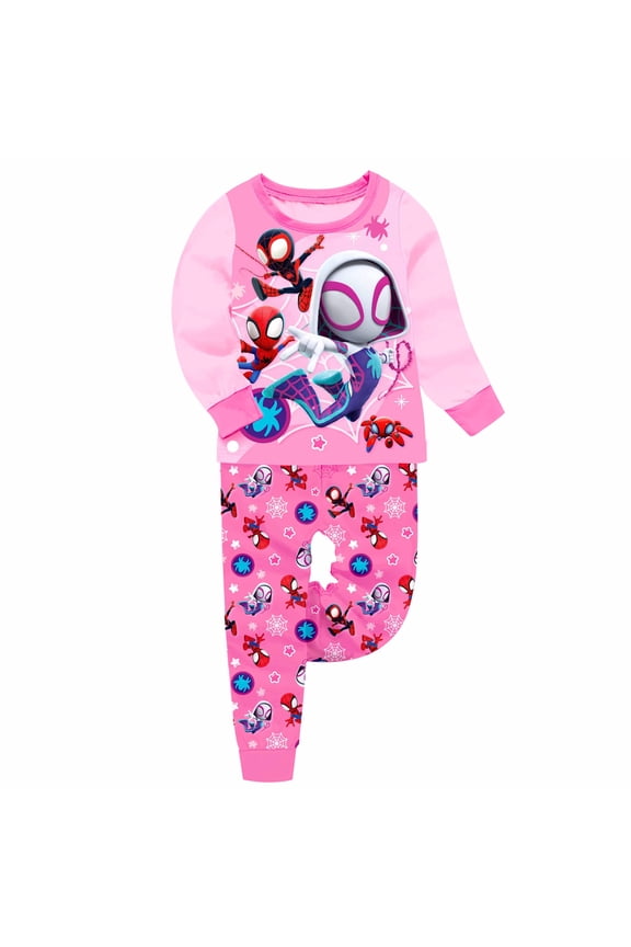 Kids Boys Girls Gwen Spider Mans 2-Piece Anime Cartoon Graphics Printed Costume Pyjamas Set Pjs Cotton Long Pants&long Sleeved Top Nightwear Sleepwear Outfit Party Clothes Homewear Birthday Gift 3-11
