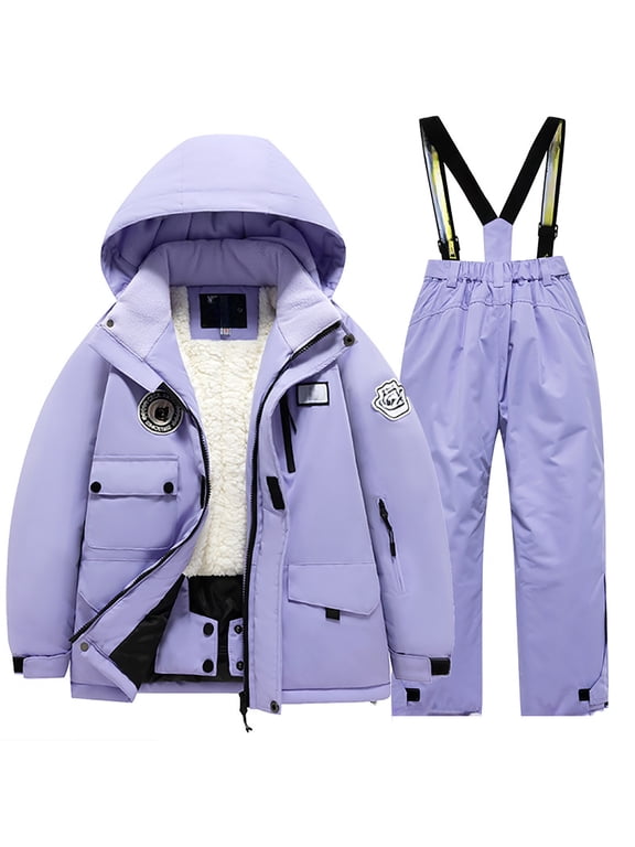 Kids Boys Girls Hooded Ski Suit Set Puffer Jacket And Snow Bib Pants Warm Winter Outerwear 12-14 Years