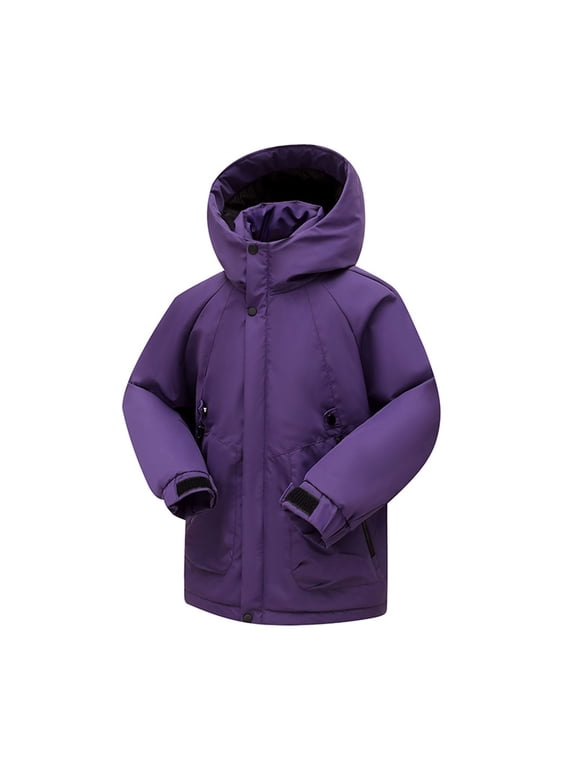 Kids Boys Girls Hooded Winter Ski Jacket With High Collar And Drawstring Hem Warm Performance Outerwear Coat 10-12 Years