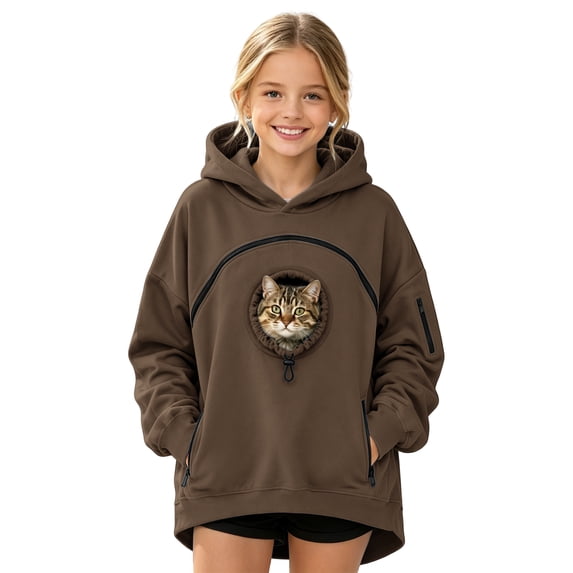 Kids Boys Girls Hoodie Pet Pouch Pet Carrier Oversized Kangaroo Pocket Pullover Tops Dog Hoodie with Pouch Fleece Soft Warm Fall Fashion Animal Holder Hooded Sweatshirts