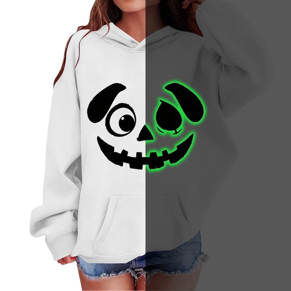 Kids Boys Girls Hoodie Sweatshirt, Long Sleeve Glow‑in‑the‑Dark Halloween Print Loose Casual Pullover Tops