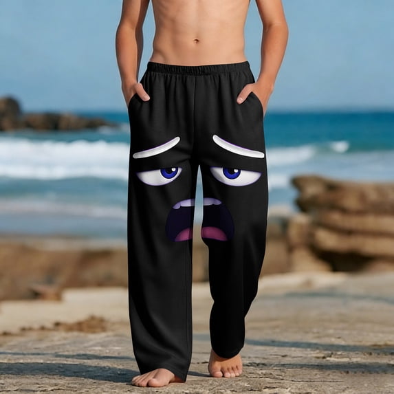 Kids Boys Girls Joggers Dizzy Expression Graphic Fleece-Touch Sweatpants Elastic Waist Trousers for Lounging, 4-13Y