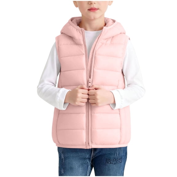 Kids Boys Girls Lightweight Down Vest Hoodie Sleeveless Puffer Coat Warm Quilted Gilet Winter Waistcoat Outerwear