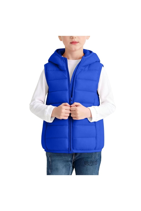 Kids Boys Girls Lightweight Down Vest Hoodie Sleeveless Puffer Coat Warm Quilted Gilet Winter Waistcoat Outerwear