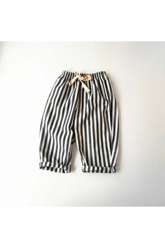 Kids Boys Girls Linen Pants Striped Baggy Sweatpants Lightweight Summer Casual Loose Jogger Toddler Clothes Drawstring Stretch Vacation Beach Outfits, Size 1-7