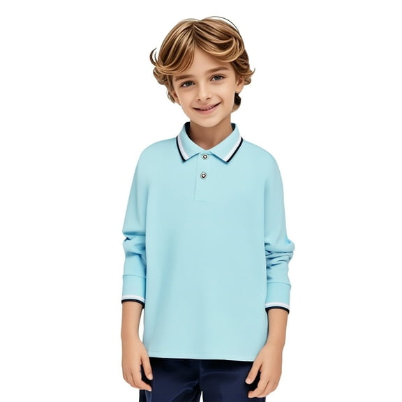 Kids Boys Girls Long Sleeve Shirt Button Closure Comfortable & Soft Pique Fabric