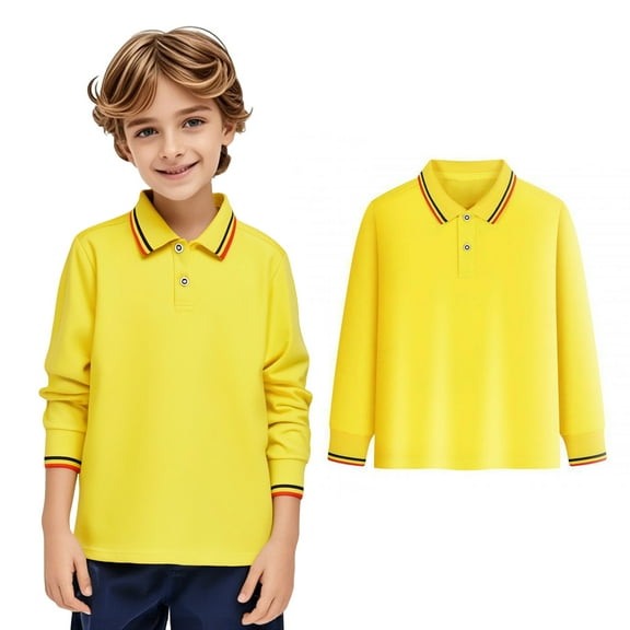 Kids Boys Girls Long Sleeve Shirt Button Closure Comfortable & Soft Pique Fabric