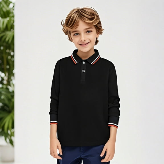 Kids Boys Girls Long Sleeve Shirt Button Closure Comfortable & Soft Pique Fabric