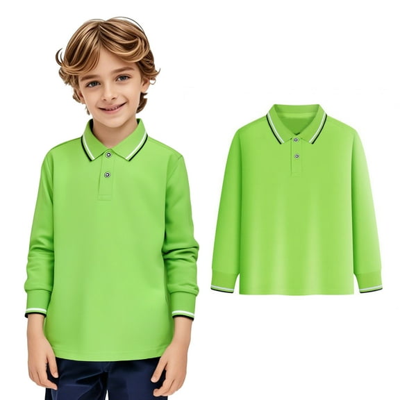Kids Boys Girls Long Sleeve Shirt Button Closure Comfortable & Soft Pique Fabric
