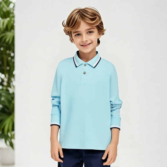 Kids Boys Girls Long Sleeve Shirt Button Closure Comfortable & Soft Pique Fabric