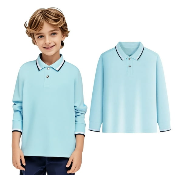 Kids Boys Girls Long Sleeve Shirt Button Closure Comfortable & Soft Pique Fabric