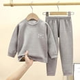 thumbnail image 1 of Kids Boys Girls Loungewear Sets Thermal Warm Underwear Set Comfy Home Wear Long Sleeve Tops And Elastic Waisted Bottoms Pants 2 Piece Fall Winter Outfit Clothes Gray 15-16 Years, 1 of 7