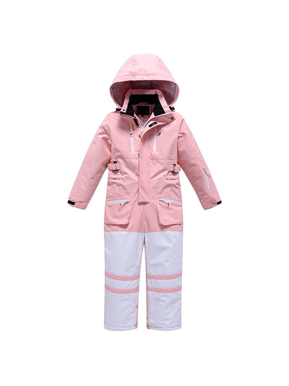 Kids Boys Girls One Piece Ski Suit Hooded Winter Snowsuit With Waterproof Shell Warm Performance Outerwear 12-13 Years