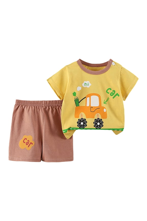 Kids Boys Girls Pajamas Set Car Polo Shirt Shorts 4-5 Years 5-6 Years 6-7 Years Breathable Natural Cotton Adjustable Waist School Day Super Soft (7-8 Years,Brown)