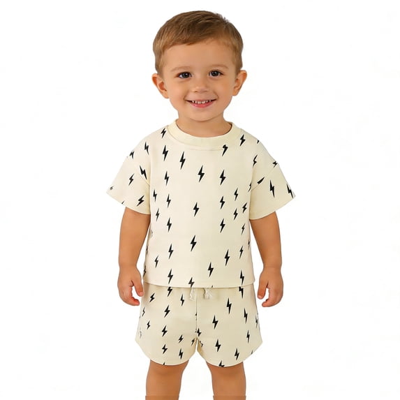 Kids Boys Girls Pajamas Set Cartoon Print Casual Short Sleeve Crewneck Pullover Top with Shorts Set Kids Boy Outfits for Summer