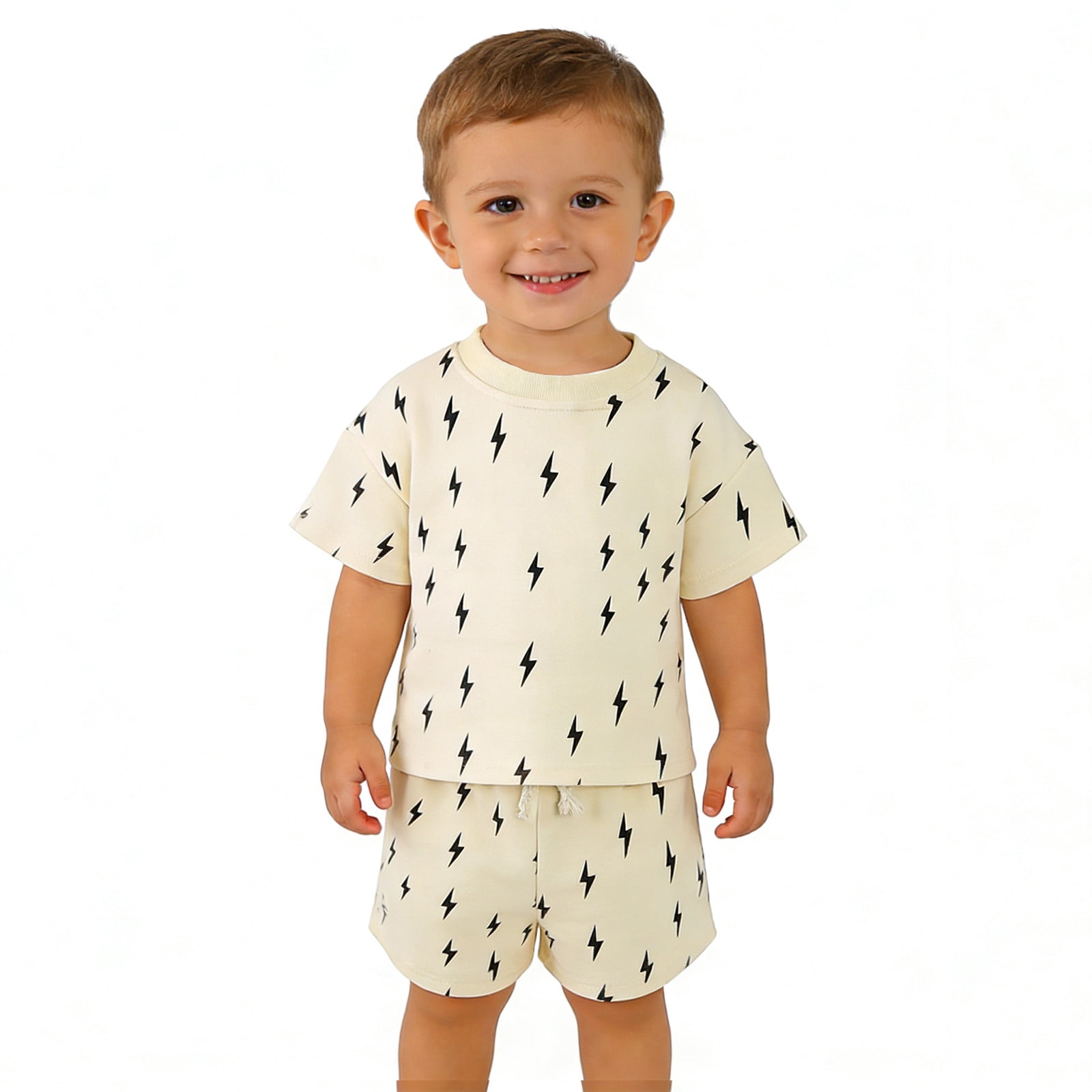 Kids Boys Girls Pajamas Set Cartoon Print Casual Short Sleeve Crewneck Pullover Top with Shorts Set Kids Boy Outfits for Summer