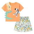 thumbnail image 1 of Kids Boys Girls Pajamas Set Cartoon Tee Shorts 4-5 Years 5-6 Years 6-7 Years Breathable Natural Cotton Adjustable Waist Daily Wear Super Soft (3-4 Years,Orange), 1 of 9